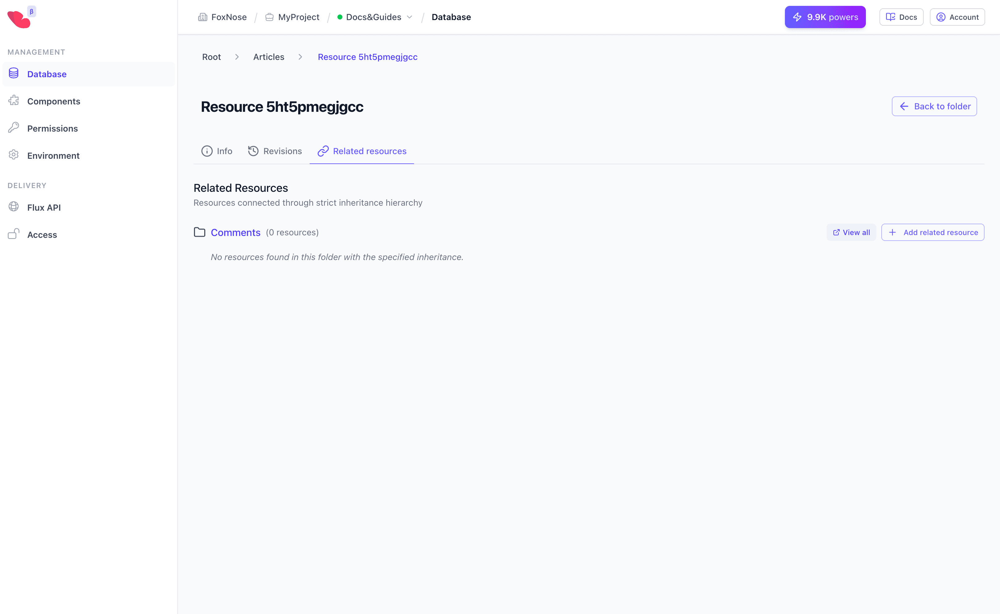 Article editor showing Related resources tab with Comments section